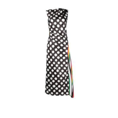 Black Polka dot striped asymmetric dress by CHRISTOPHER JOHN ROGERS