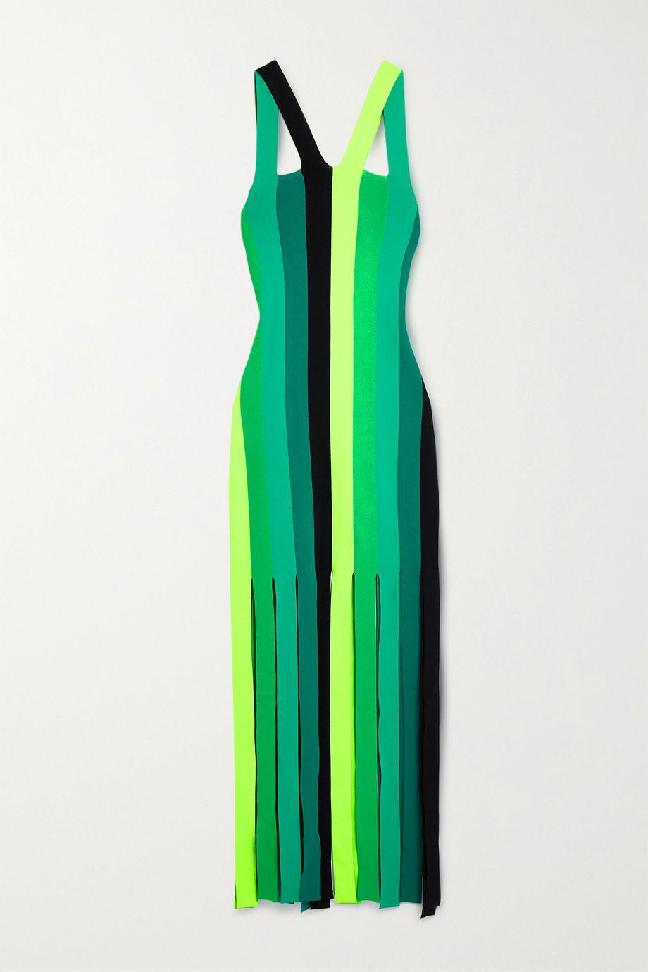 Striped fringed stretch-knit maxi dress by CHRISTOPHER JOHN ROGERS