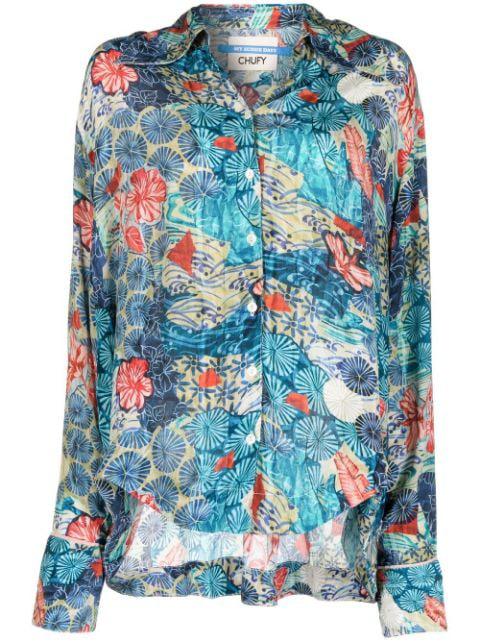 floral-print spread-collar shirt by CHUFY