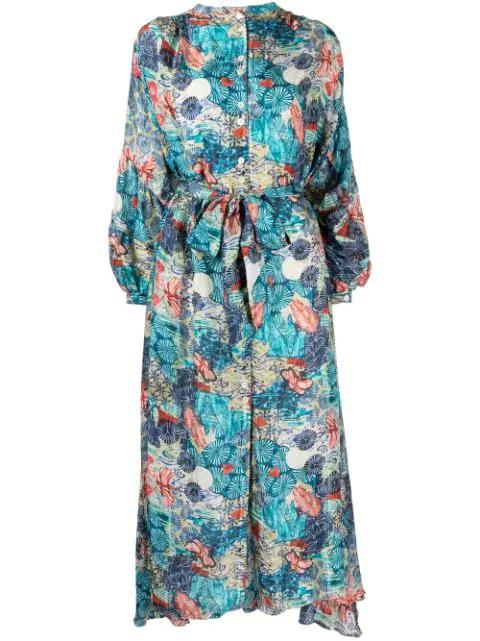 floral-printed belted midi dress by CHUFY