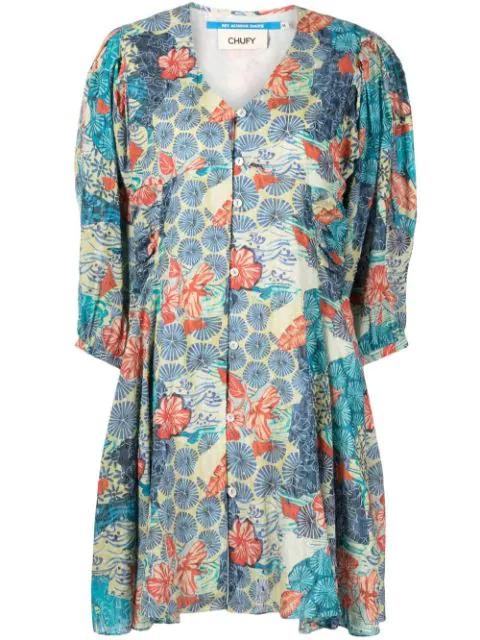 floral puff-sleeve dress by CHUFY