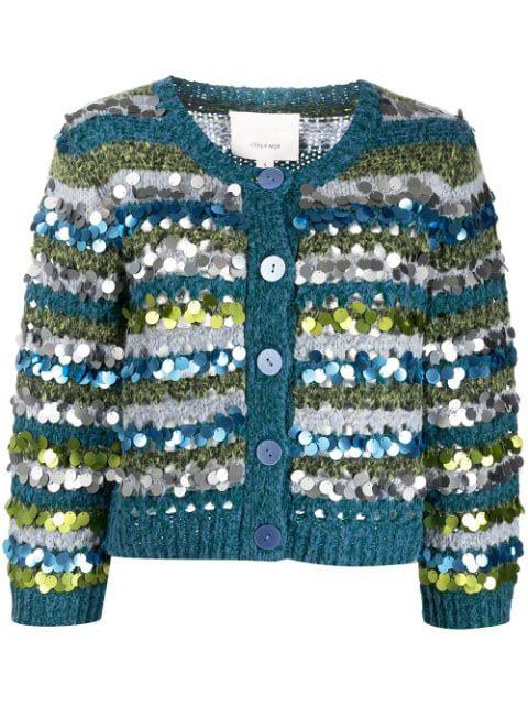sequin striped cardigan by CINQ A SEPT