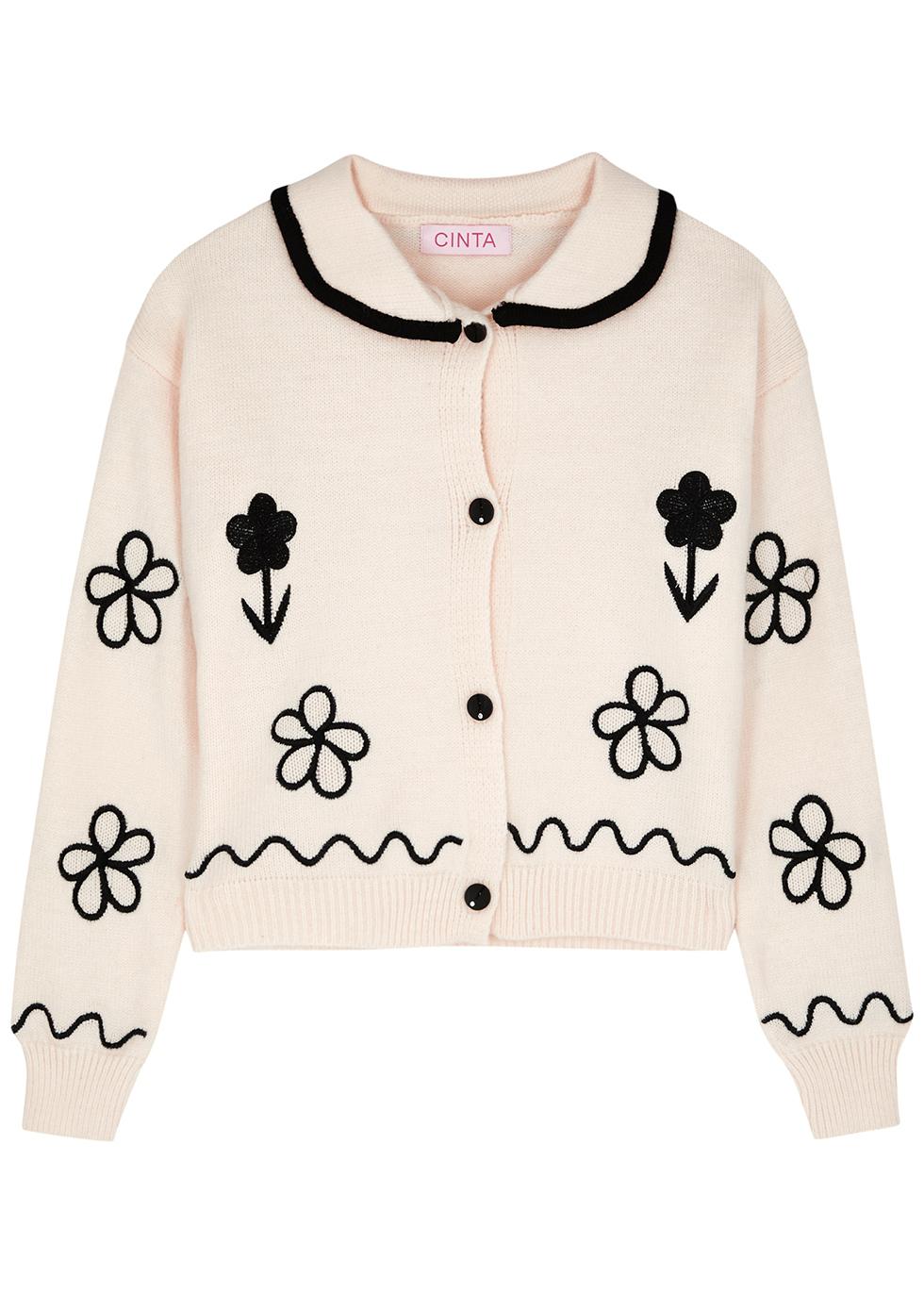 The Rosie floral-embroidered wool-blend cardigan by CINTA THE LABEL
