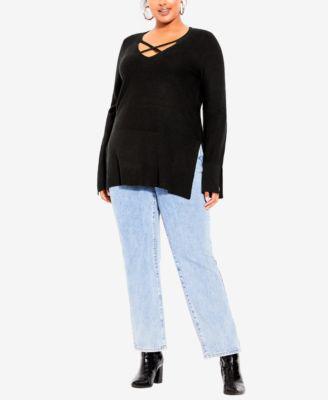 Plus Size Trendy Longline Cross Sweater by CITY CHIC