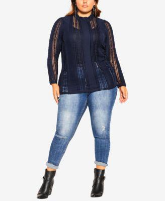 Plus Size Trendy Paneled Lace Top by CITY CHIC