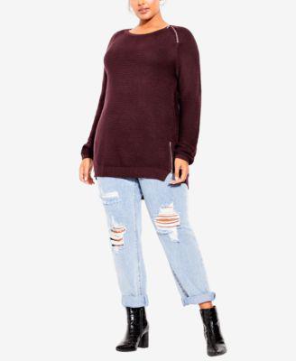 Plus Size Trendy Zip Front Sweater by CITY CHIC