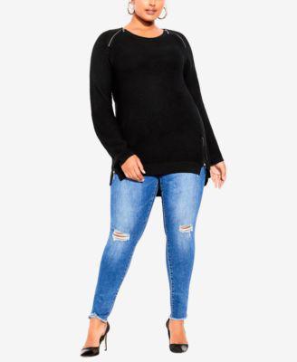 Plus Size Trendy Zip Front Sweater by CITY CHIC