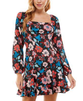 Juniors' Floral-Print Square-Back Tiered Dress by CITY STUDIOS