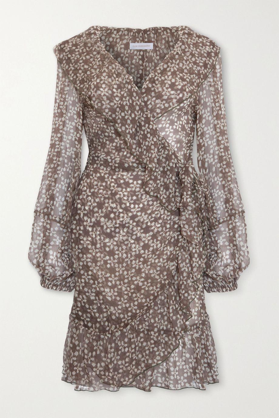 + NET SUSTAIN Kimi ruffled floral-print silk-crepon wrap mini dress by CLOE CASSANDRO