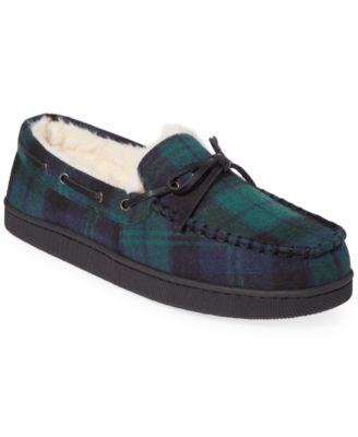 Men's Plaid Moccasin Slippers with Faux-Fur Lining by CLUB ROOM