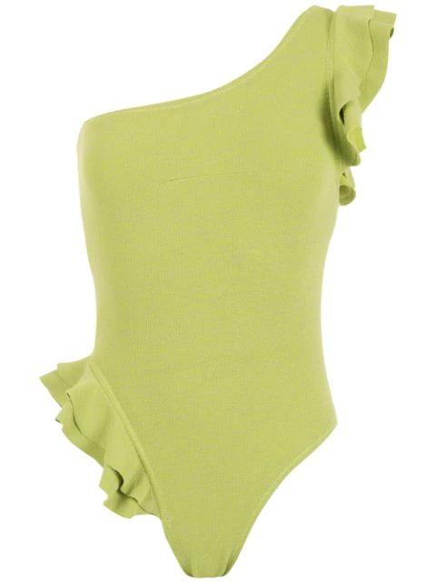 ruffle-trimmed one-shoulder swimsuit by CLUBE BOSSA