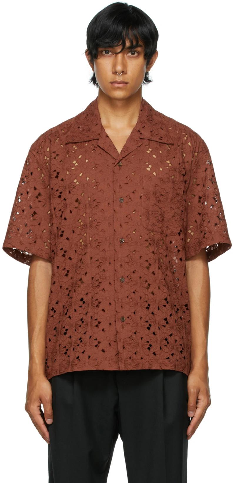 Brown Ture Broderie Anglaise Short Sleeve Shirt by CMMN SWDN