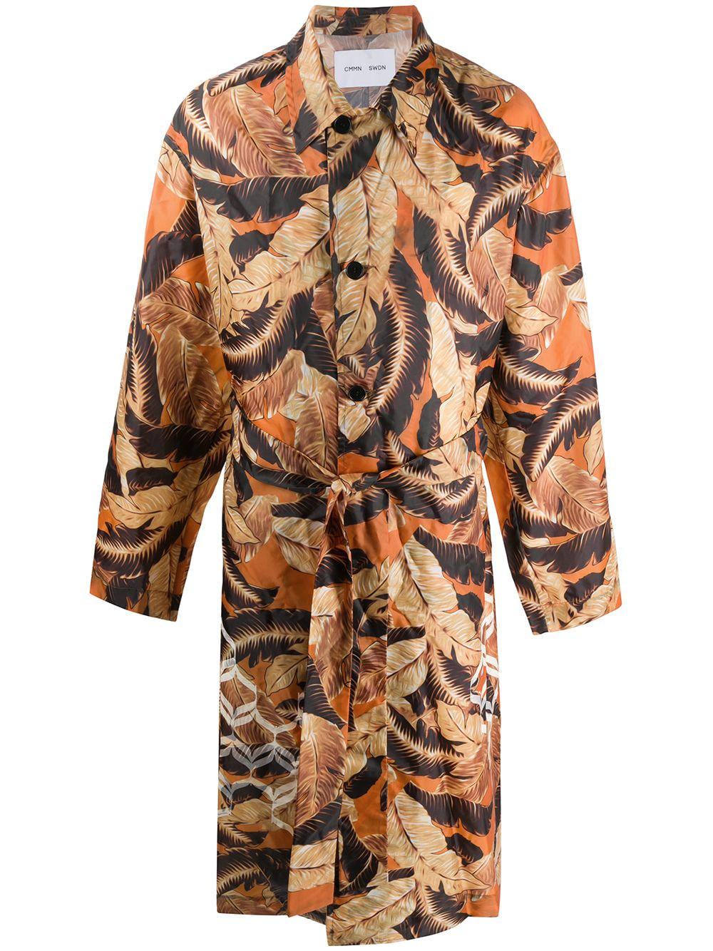 leaf-print belted trench coat by CMMN SWDN