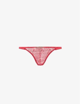 Athena embroidered mid-rise stretch-woven open thong by COCO DE MER