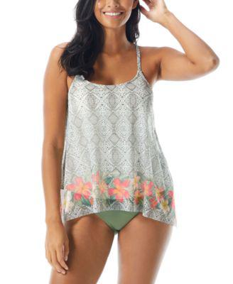 Women's Current Printed Mesh Bra-Sized Tankini Top & High-Waist Bottoms by COCO REEF