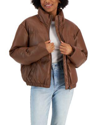 Juniors' Cropped Faux-Leather Puffer Coat by COFFEESHOP