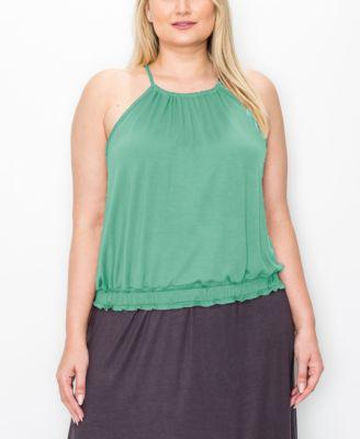 Plus Size Elastic Waist Halter Tank Top by COIN 1804