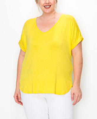 Plus Size V-neck Rolled Sleeve Top by COIN 1804