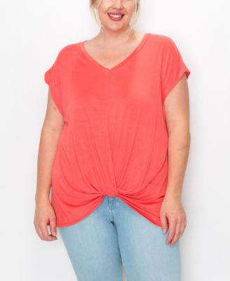 Plus Size V-neck Twist Front Top by COIN 1804