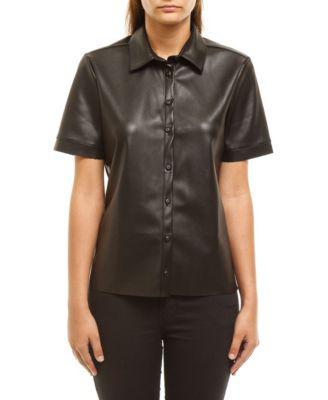 Women's Faux Leather Poplin Shirt by COLCCI