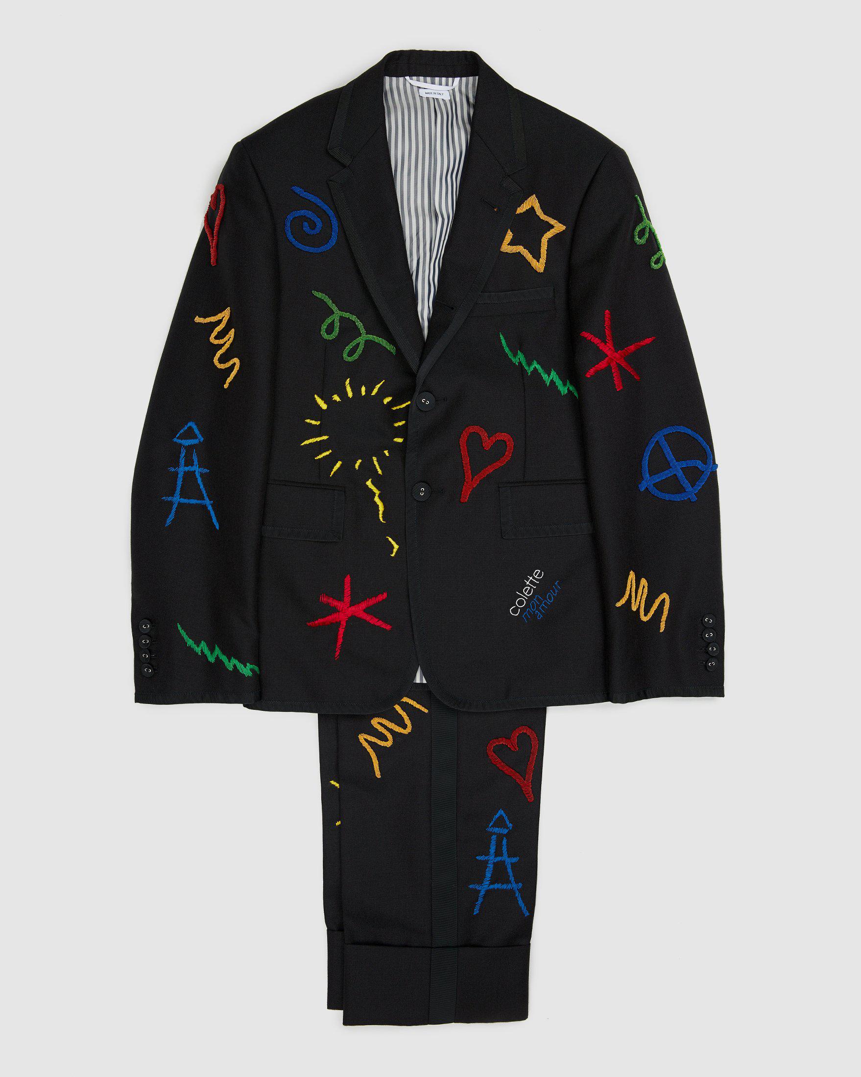 Colette Mon Amour x Thom Browne – Black Embroidered Tux Suit by COLETTE MON AMOUR X THOM BROWNE