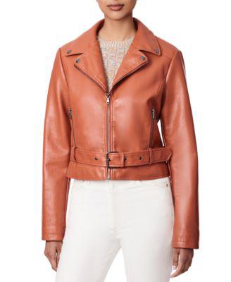 Juniors' Faux-Leather Belted Moto Jacket by COLLECTION B