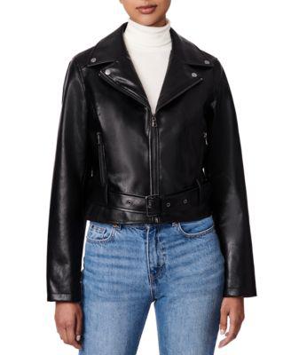 Juniors' Faux-Leather Belted Moto Jacket by COLLECTION B