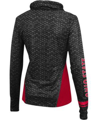 Women's Black, Scarlet Ohio State Buckeyes Scaled Cowl Neck Pullover Sweatshirt by COLOSSEUM