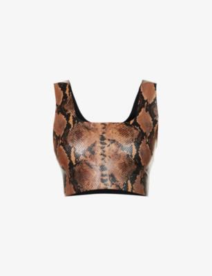 Snakeskin-print faux-leather crop top by COMMANDO