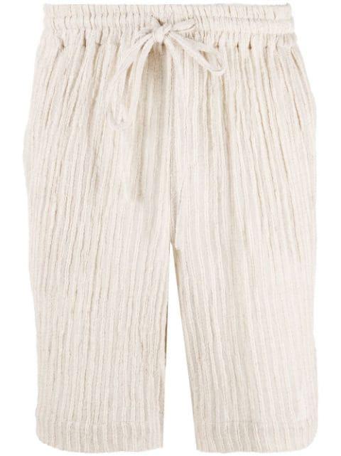 striped linen-cotton blend shorts by COMMAS