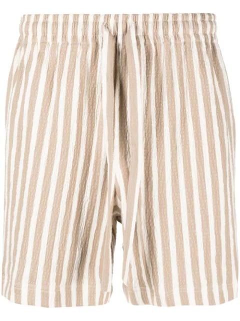striped seersucker track shorts by COMMAS