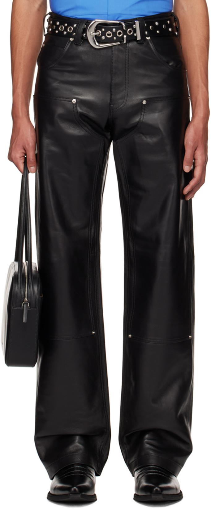 Black Crash Leather Pants by COMMISSION