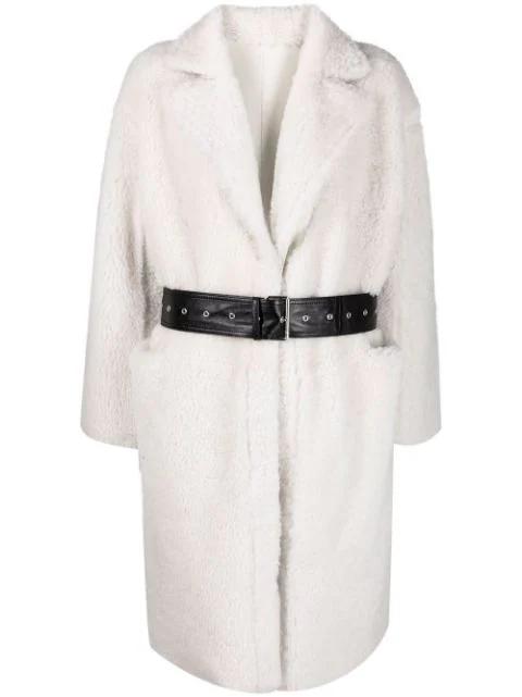 shearling belted midi coat by COMMON LEISURE