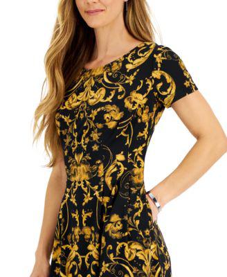 Petite Short-Sleeve Round-Neck Fit & Flare Dress by CONNECTED
