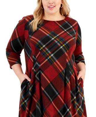 Plus Size Round-Neck 3/4-Sleeve Fit & Flare Dress by CONNECTED