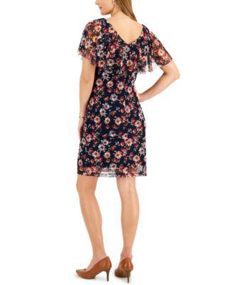 Printed Popover-Cape Sheath Dress by CONNECTED