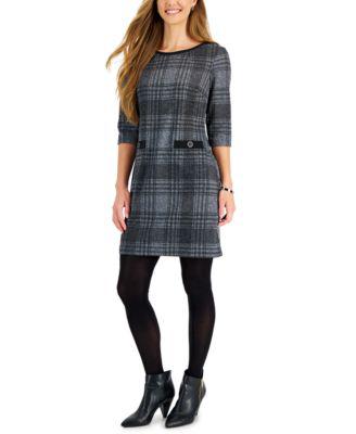 Women's Plaid 3/4-Sleeve Shift Dress by CONNECTED