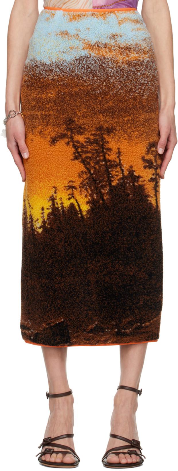 Orange Hudson River School Midi Skirt by CONNER IVES