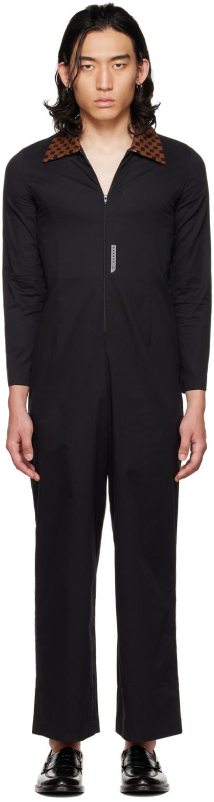 Black Chess Collar Embroidered Jumpsuit by CONNOR MC KNIGHT