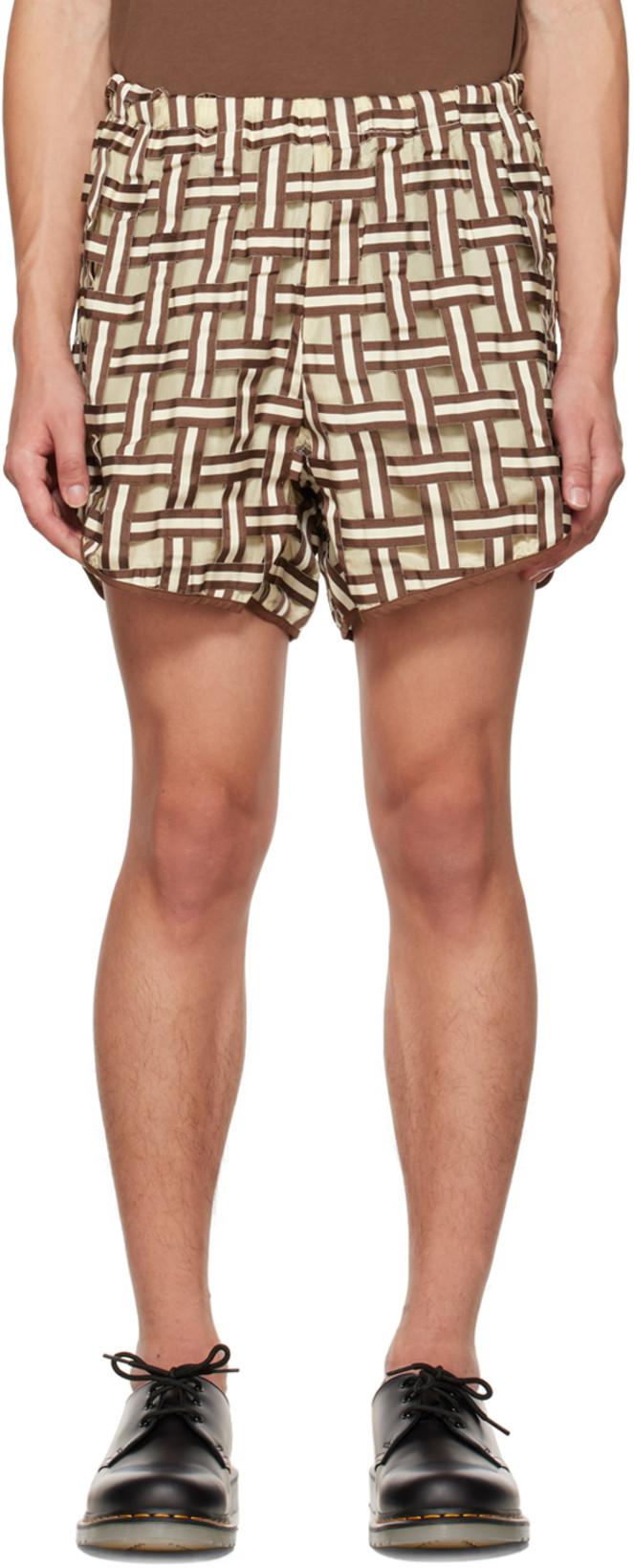 Brown & Beige Checkerboard Shorts by CONNOR MC KNIGHT