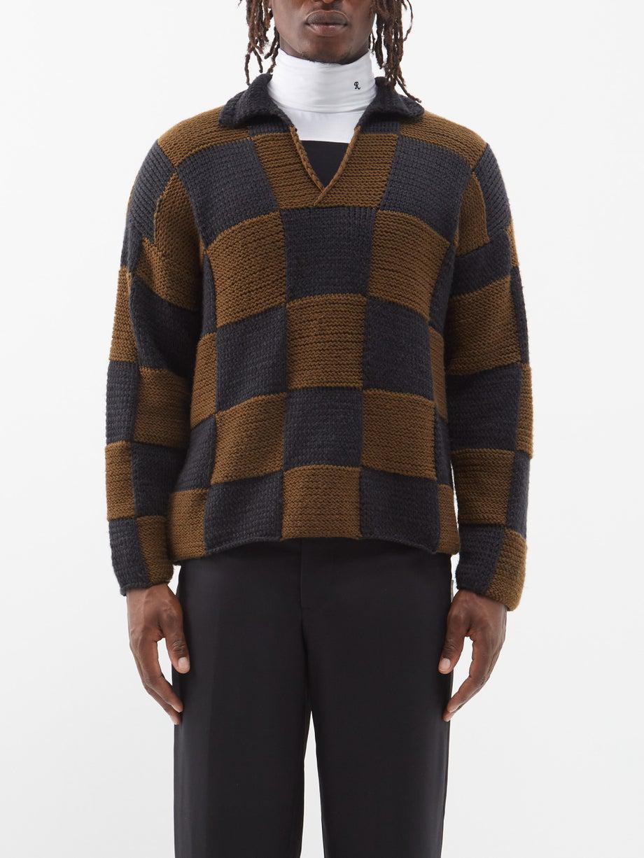 Open-collar tile-check knit polo sweater by CONNOR MCKNIGHT