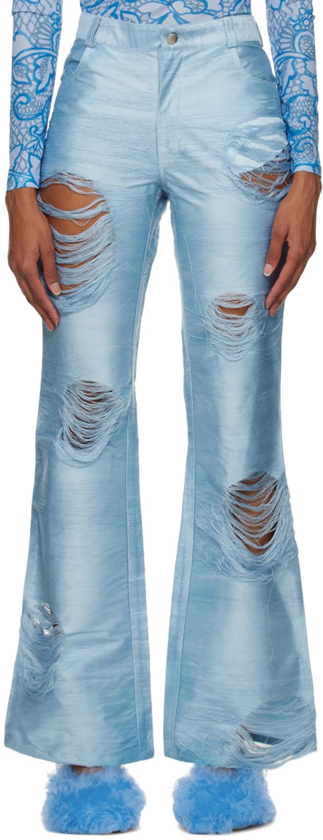Blue Distressed Trousers by CONSTANCA ENTRUDO