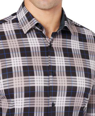 Men's Slim-Fit Plaid Performance Stretch Cooling Comfort Dress Shirt by CONSTRUCT
