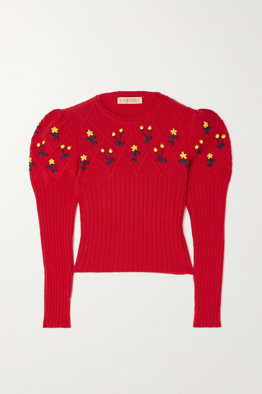 Oma embroidered ribbed wool sweater by CORMIO