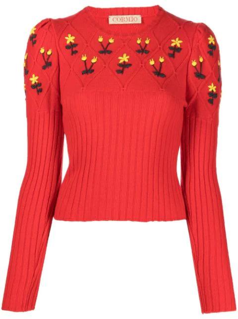 Oma floral-embroidered wool jumper by CORMIO