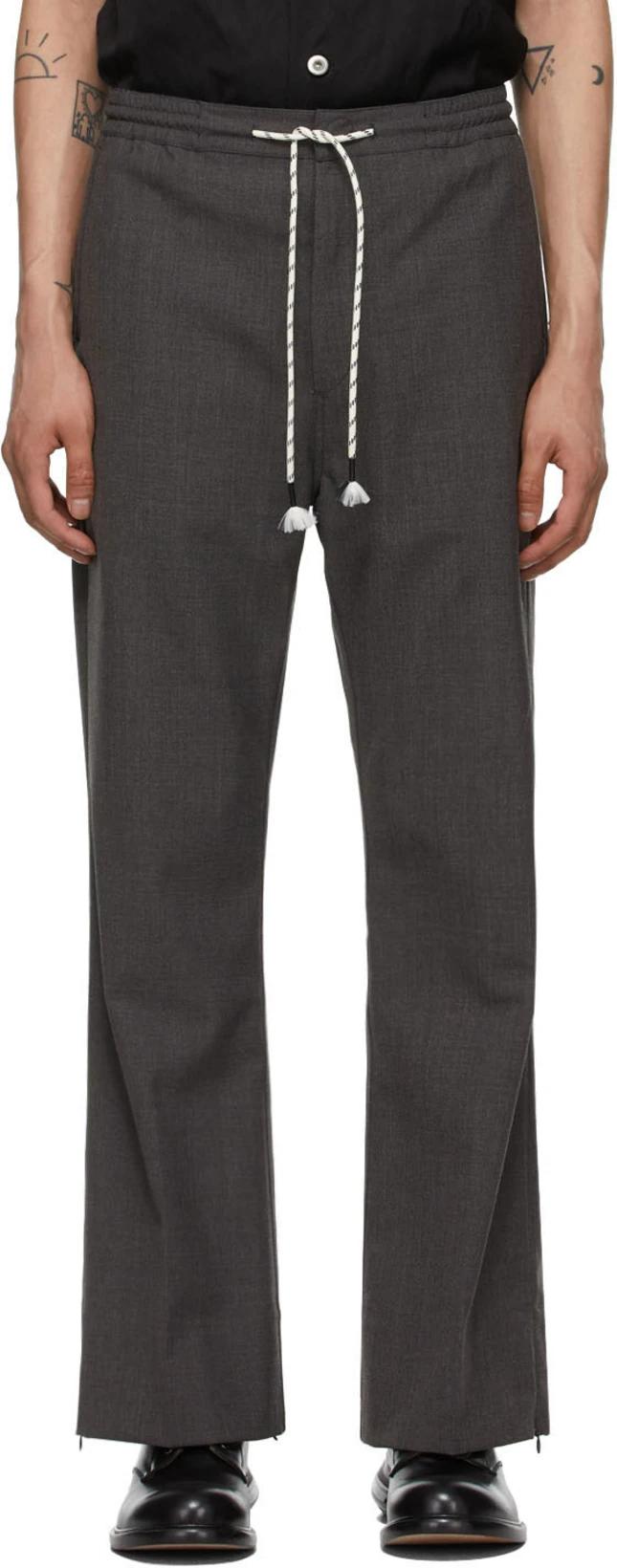 Grey Wool Drawstring Trousers by CORNERSTONE