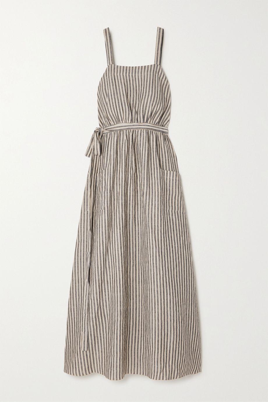 Robin open-back belted striped linen midi wrap dress by CORTANA