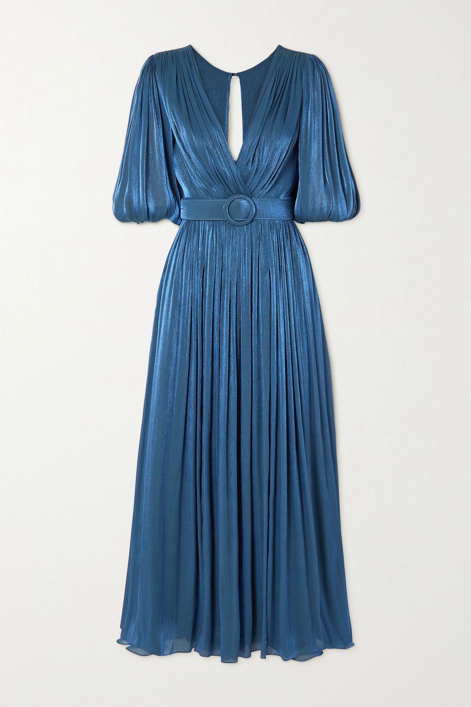 Brennie belted metallic plissé-georgette maxi dress by COSTARELLOS
