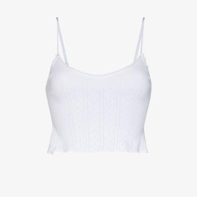 White Pointelle Knit Camisole Set by COU COU INTIMATES