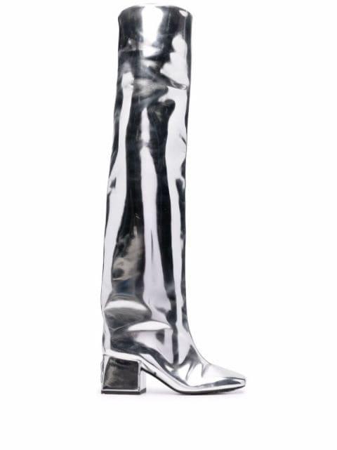 metallic over-the-knee boots by COURREGES